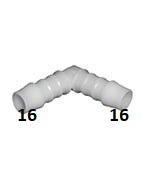 ŁĄCZNIK KĄTOWY POM plastikowy na wąż 16 mm złączka