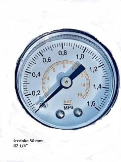 Manometr 0-16 Bar fi 50mm gwint tylny 1/4 