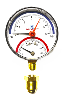 TERMOMANOMETR DOLNY 1/2 80mm 0-6 BAR 120C manometr CO termometr DIAMOND PL