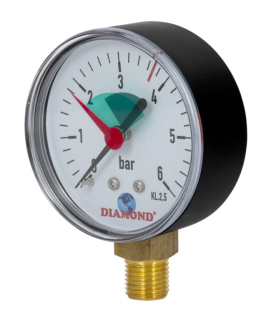 CIŚNIENIOMIERZ CO MANOMETR TARCZ 0-6 BAR DÓŁ 1/4 FI63 KL.2,5 DIAMOND PL